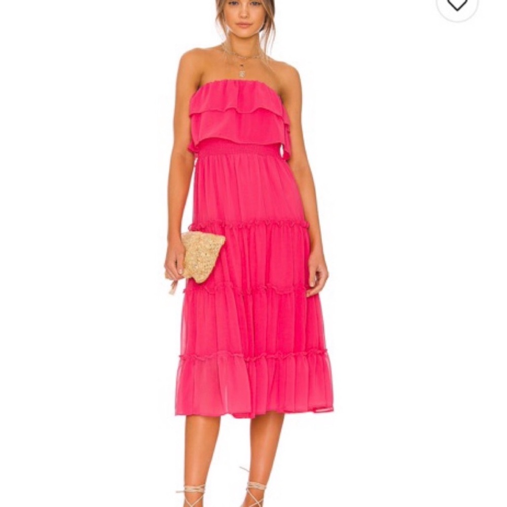 1. State Strapless Ruffle Midi Dress in Hot Pink